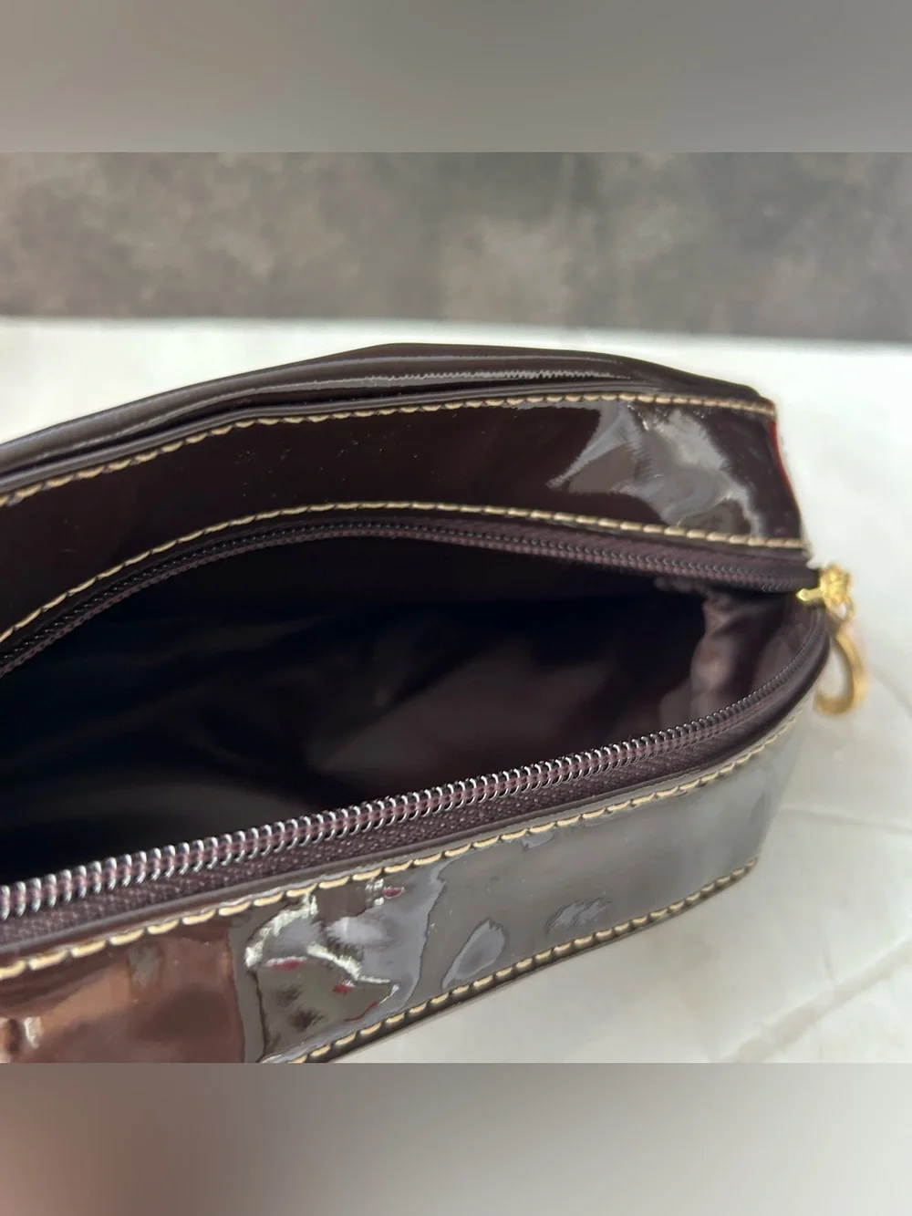 Estee Lauder Glossy Dark Brown Patent Cosmetic Pouch